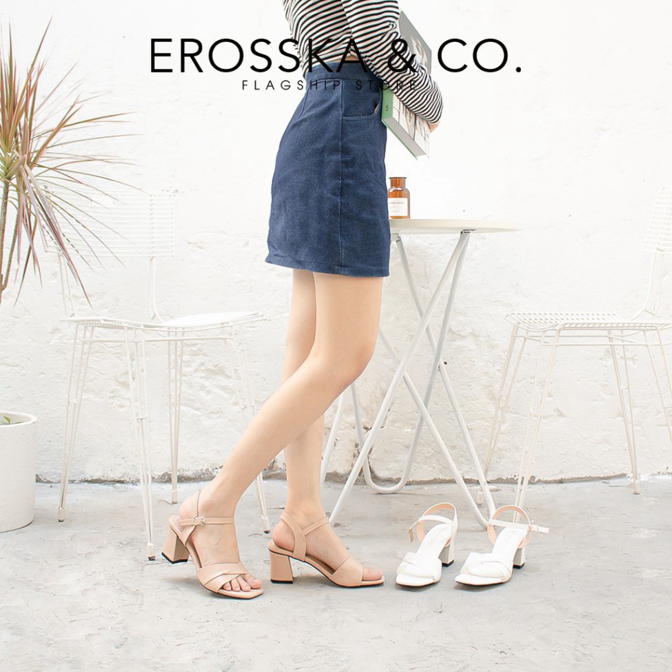 Giày sandal cao gót Erosska mũi vuông quai ngang bắt chéo cao 7cm màu tím - EB020
