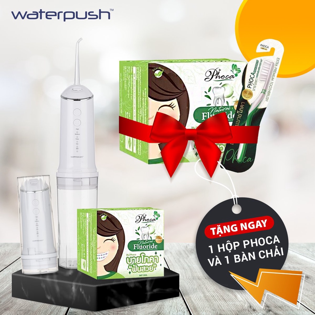 Combo Máy tăm nước Du Lịch WaterPush 1904 màu Trắng + Kem đánh răng Phoca chính hãng Thái Lan