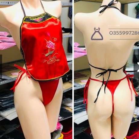 Áo Yếm Lụa Nữ Sexy Hở Lưng Cột Dây Phía Sau Freesize Bigsize Kèm Quần Lót Lọt KHe - Y600