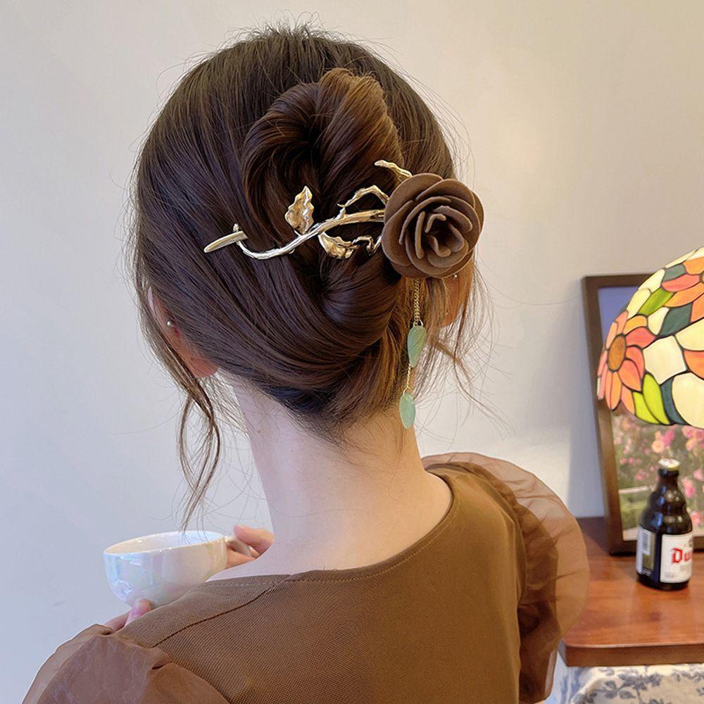 Kẹp Tóc Hình Hoa Hồng Phong Cách Pháp Sang Trọng Cho Nữ