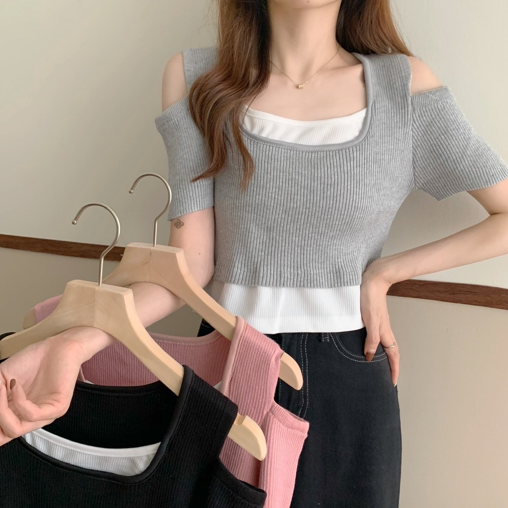 Áo Thun Tay Ngắn Giả Hai Lớp Phong Cách Thời Trang Mới Mùa Hè 2022