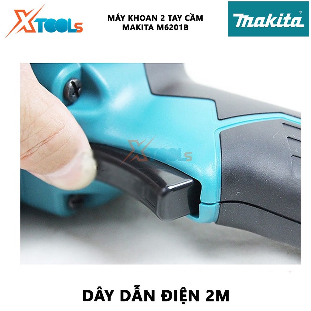 Máy khoan 2 tay cầm Makita M6201B | máy khoan cầm tay công suất 750W tốc độ không tải 600 vòng/ phút dây dẫn điện 2.0 m