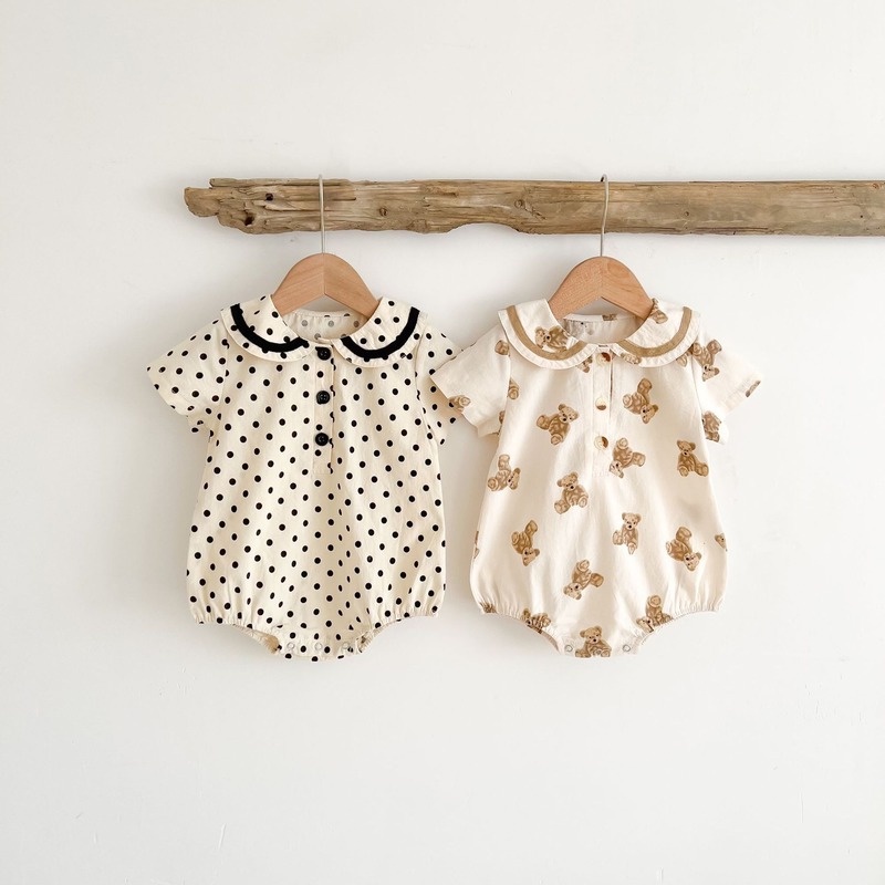 Bộ Áo Liền Quần Ngắn Tay Bằng Vải Cotton In Họa Tiết Dễ Thương Dành Cho Bé Trai Gái Sơ Sinh