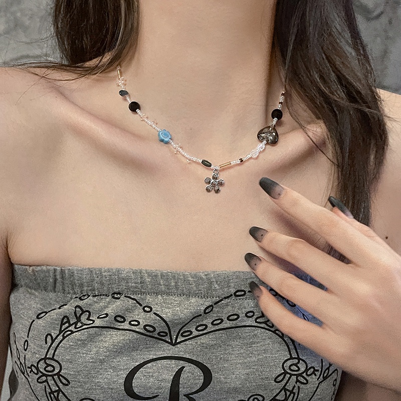 Vòng Cổ Chuỗi Hạt Pha Lê Hình Hoa Phong Cách Retro Thời Trang