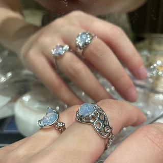 Nhẫn Bạc Đính Đá Opal Đơn Giản Cho Nữ