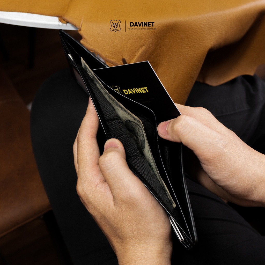 Ví Da Bò Nam Saffiano DAVINET Vm21-04 Chống Nước Sang Trọng Hàng Đẹp,Bảo Hành 5 Năm