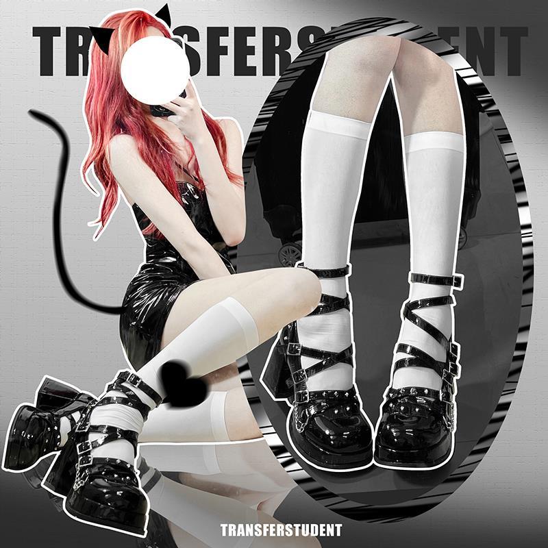 Giày Cao Gót Da Bóng Gót Dày Phong Cách Gothic Punk y2k Mary Jane Cao Cấp