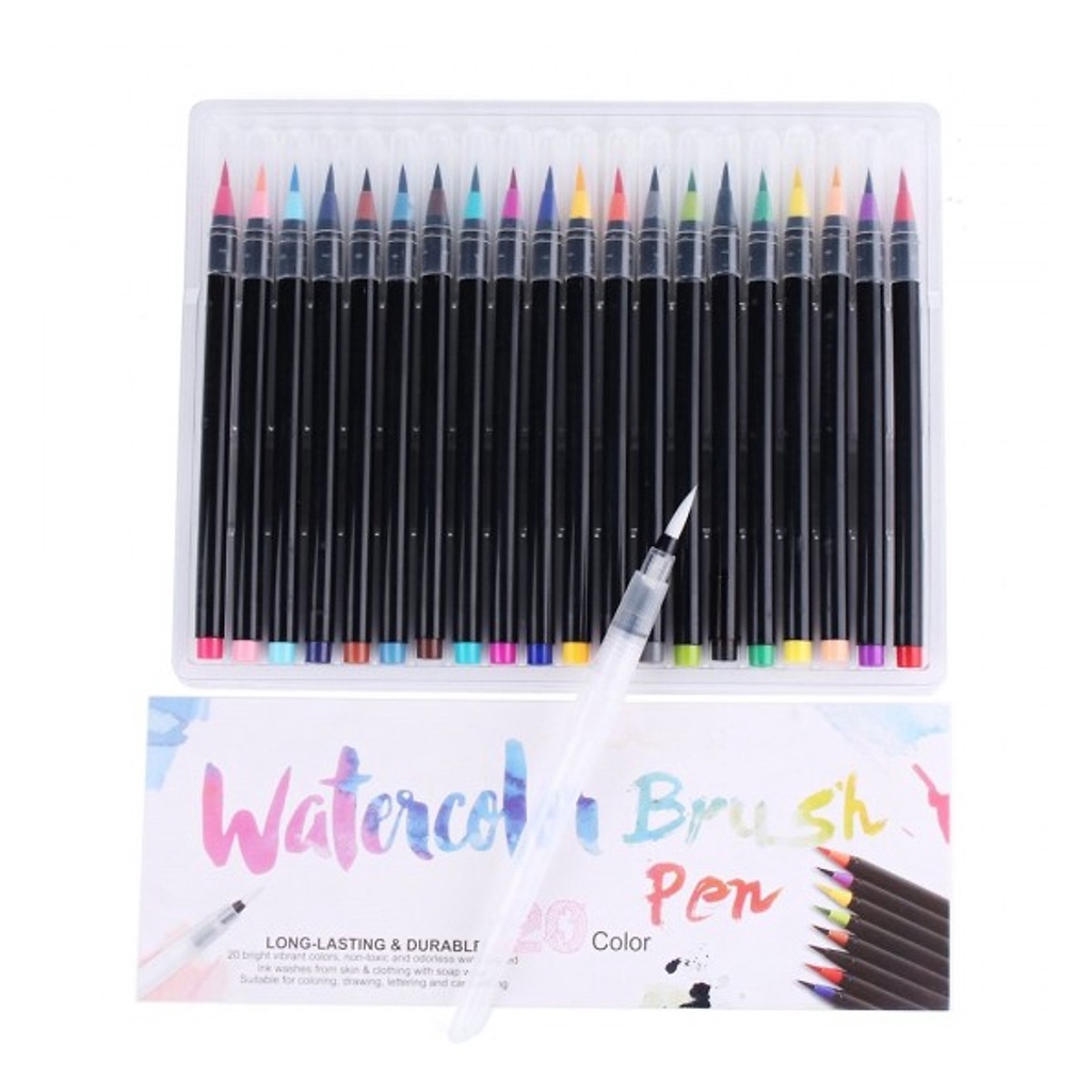 Bộ 20 bút lông màu nước cao cấp Water Color Brush Pen (Tặng 1 cọ Water Brush và Bảng Màu)