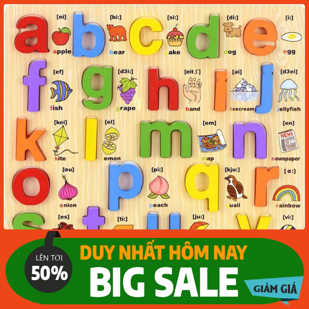 [XẢ HÀNG] Bảng Ghép Chữ Bằng Gỗ Song Ngữ Tiếng Anh In Thường In Hoa Và Số Cho Bé Hàng Đẹp Chắc Chắn