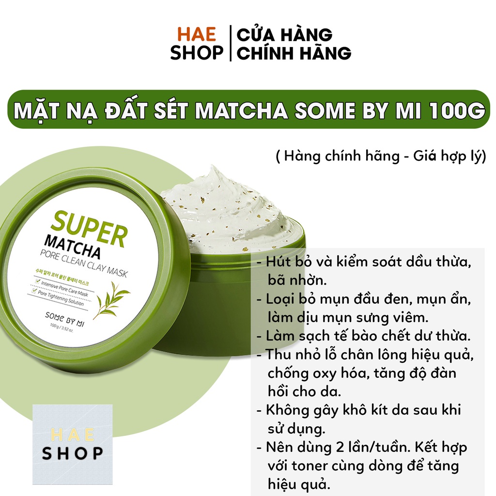 Mặt Nạ Đất Sét Trà Xanh Giúp Thu Nhỏ Lỗ Chân Lông, Loại Bỏ Mụn Đầu Đen Some By Mi Super Matcha Pore Clean Clay Mask