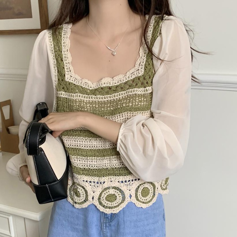 Áo Croptop Dệt Kim Cổ Vuông Phong Cách Boho Thời Trang Đi Biển Mùa Hè Cho Nữ
