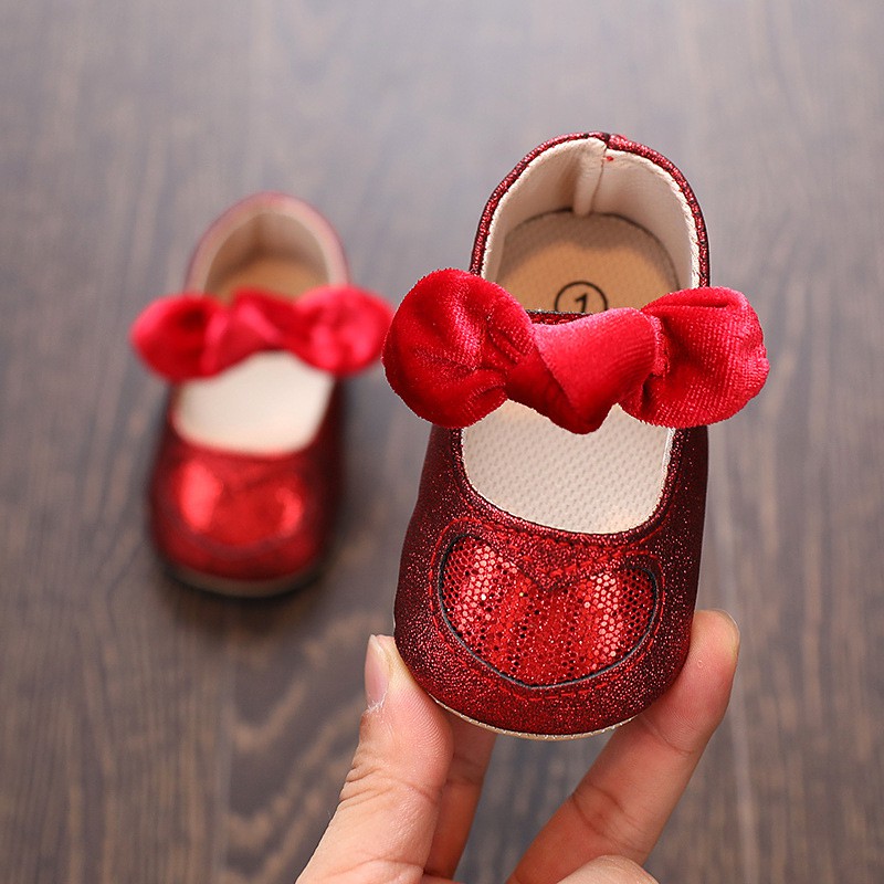 [SIÊU XINH]Giày tập đi chất liệu mềm mại an toàn  đế cao su chống trơn trượt  đính nơ hoạ tiết dễ thương cho bé gái