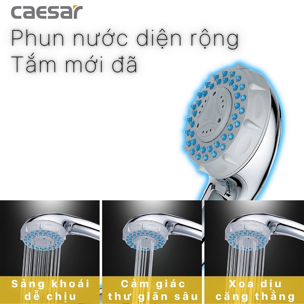 Tay sen tắm CAESAR cao cấp 3 chức năng phun nước, Nhựa ABS mạ Crom kết nối được với các loại dây sen