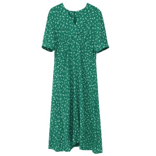 Váy moran hoa nhí xanh dáng dài ngắn tay