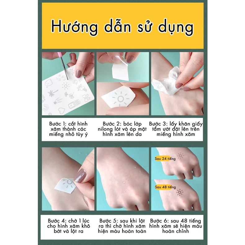 Hình Xăm Ma Thuật Mini Magic Tattoo Dán (đọc kĩ mô tả) Bền Khoảng 2 Tuần Hiện Màu Sau 48 Tiếng