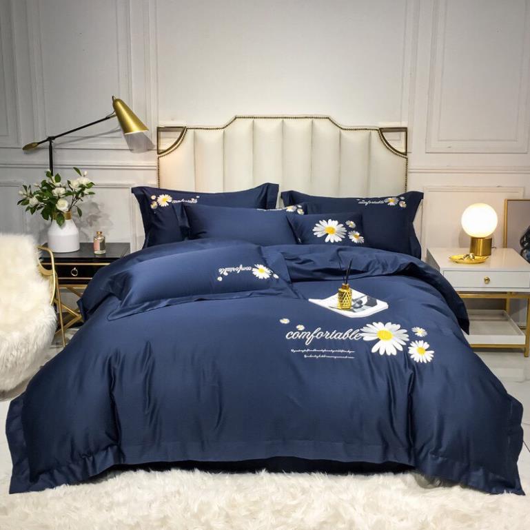 Bộ Ga Gối 4 Món Thuong Hiệu 🌸BEAR🌸 Lụa Thêu HOA CÚC MÀU XANH THAN. Sang Trọng Tinh Tế. Hàng Nhập. | BigBuy360 - bigbuy360.vn