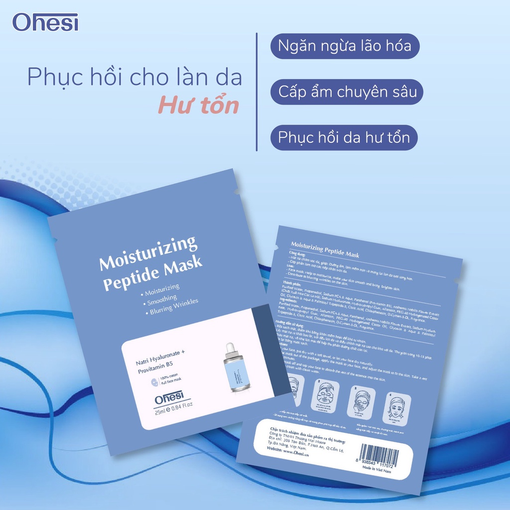 Mặt nạ tinh chất Hyaluronic Acid + B5 Ohesi Moisturizing Peptide Mask Màu xanh miếng 25ml