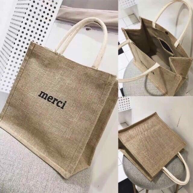 Túi Cói Đi Du Lịch Merci Sang Chảnh,Túi Cói Đi Biển, Đi Học, Đi Du LỊch - Có Lót và Khóa Kéo Bên Trong