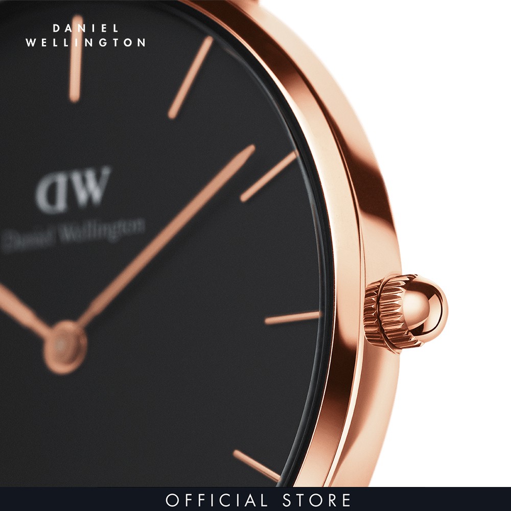 Đồng hồ Nữ Daniel Wellington dây lưới - Petite Melrose mặt đen - vỏ vàng hồng | BigBuy360 - bigbuy360.vn