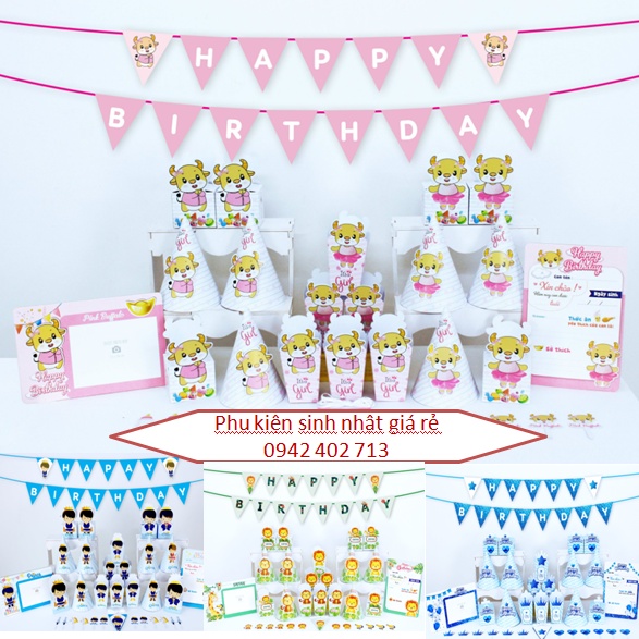 Set giấy trang trí bàn sinh nhật thôi nôi cho bé trai bé gái phụ kiện trang trí sinh nhật