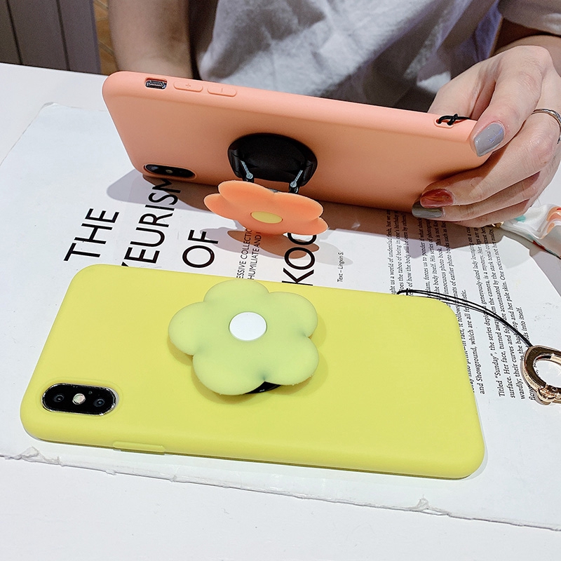Xiaomi Redmi Note 6 7 8 5 Pro 5A Prime Flower Airbag Holder Stand Cute Soft TPU Silicone Candy Color Phone Case Cover