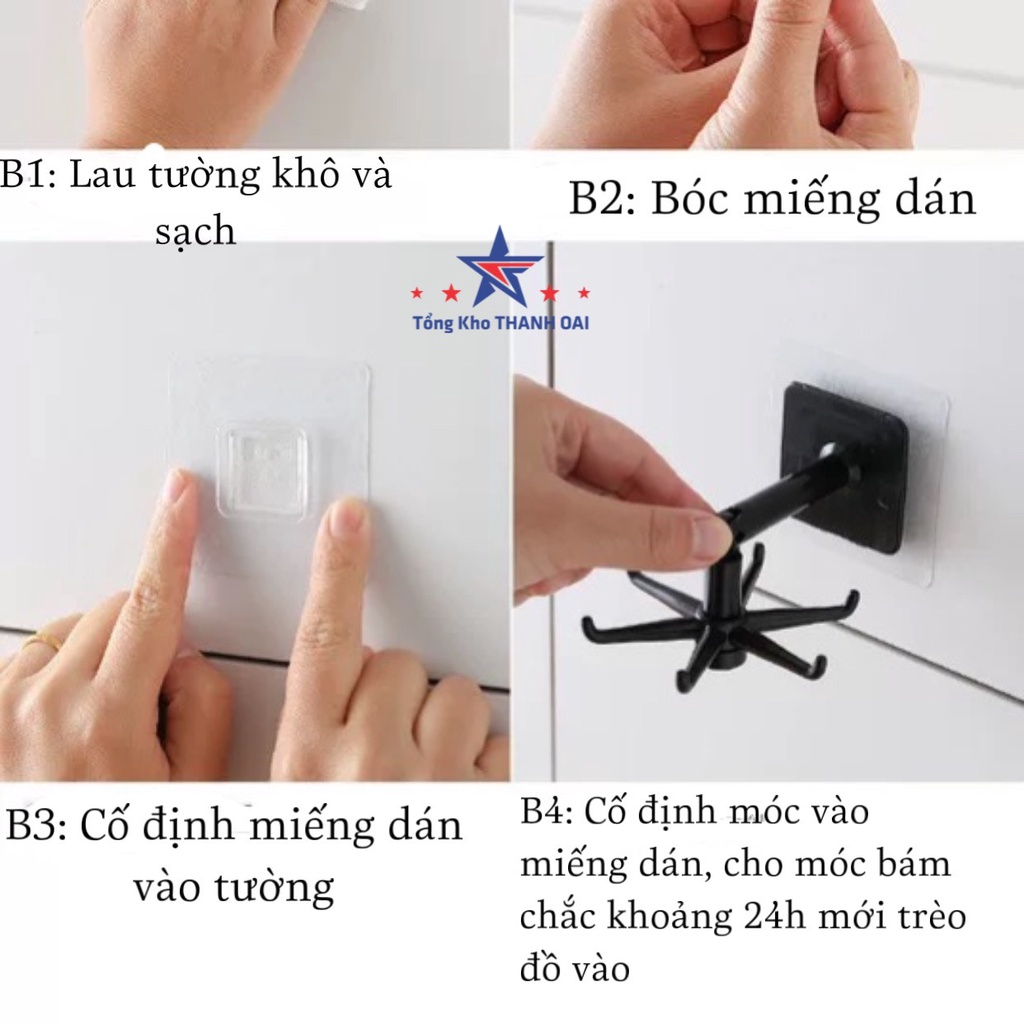 Móc dán tường treo đồ nhà bếp treo quần áo chìa khóa siêu dính đa năng xoay 360*