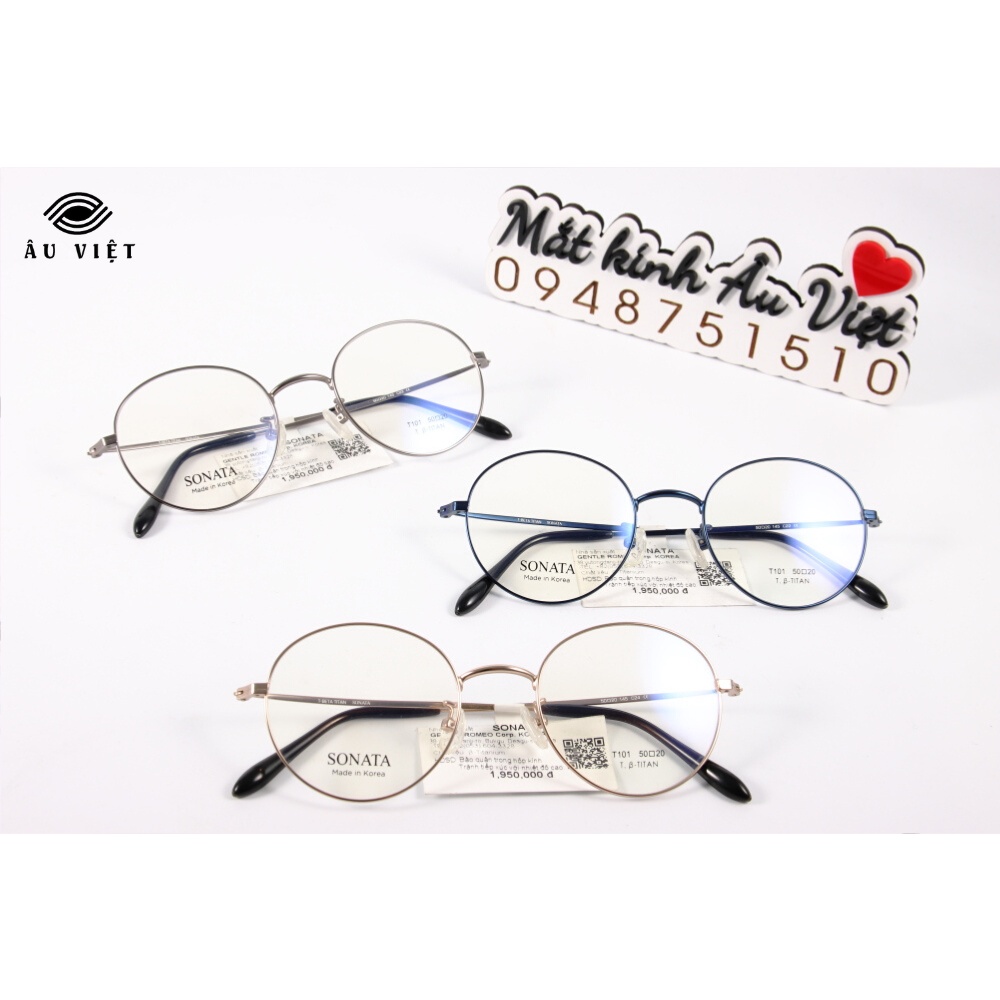 Gọng kính kim loại titanium nam nữ unisex dáng tròn Sonata T-101 màu vàng/bạc/xanh đen Full box