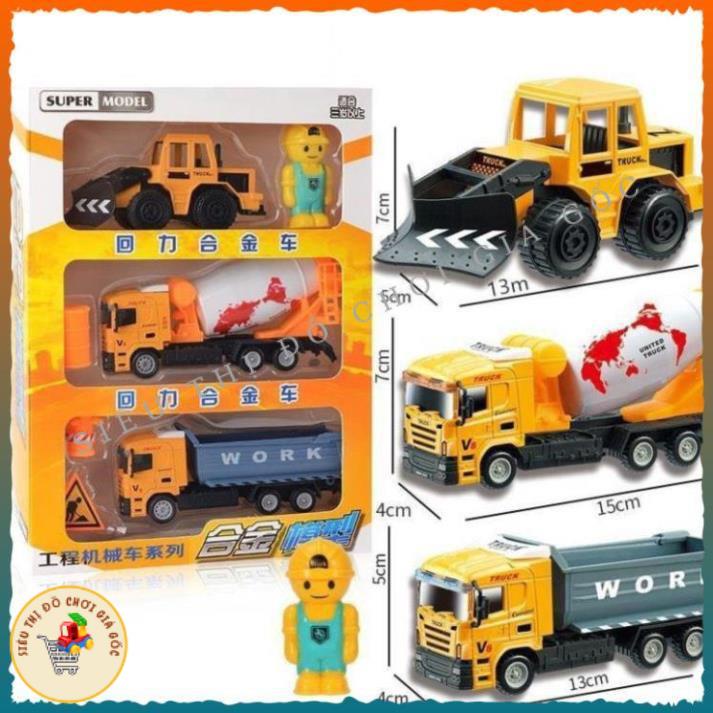 Đồ chơi Bộ sưu tập 3 xe ô tô công trường, xe cẩu, xe bom, xe tải, máy bay, xe bồn bê tông