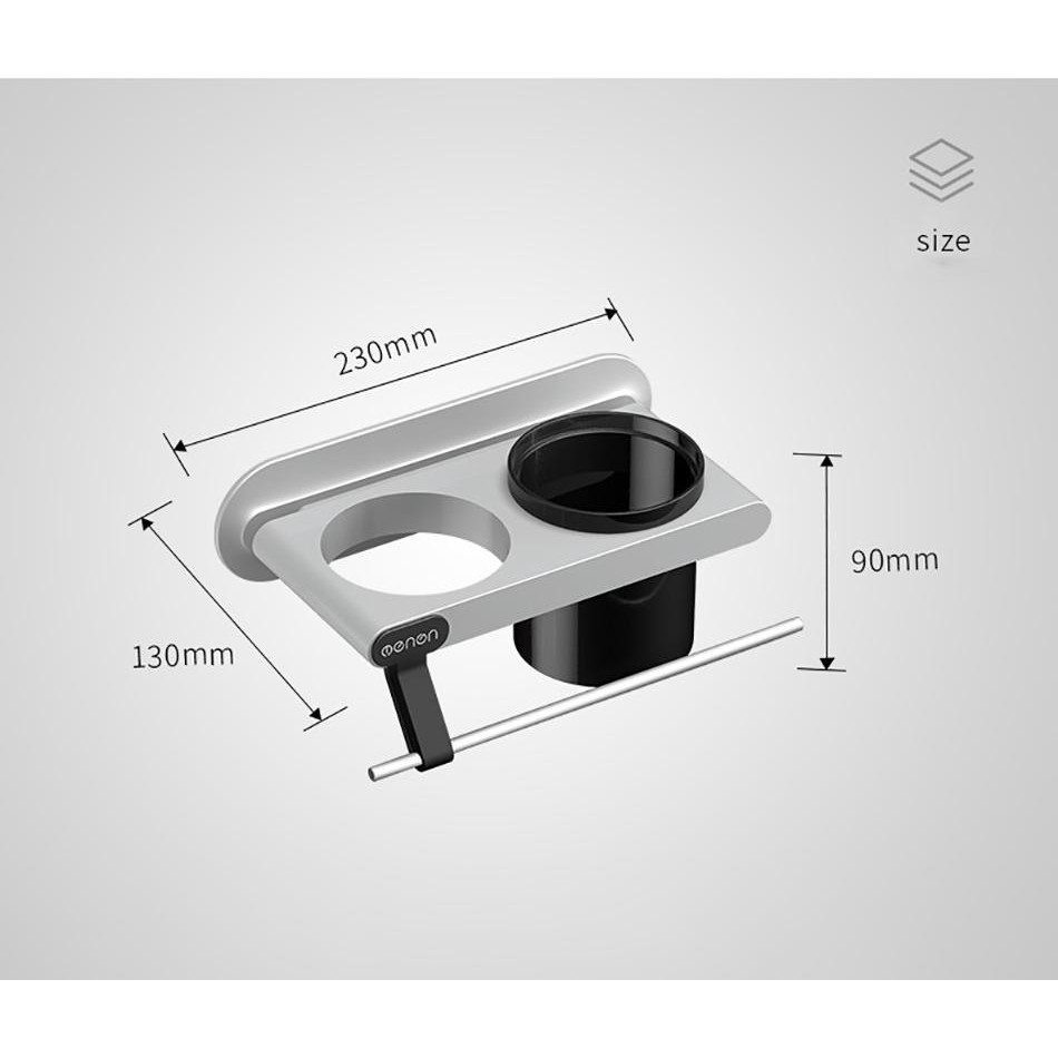 Giá Treo Máy Sấy Tóc OENON Tặng Kèm Cốc Để Đồ Nhà Tắm Chất Liệu Nhựa ABS Lắp Đặt Dán Tường Không Cần Khoan Vít