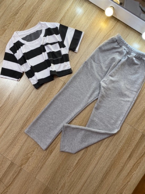 Sét crt kẻ + quần xuông xám ZXN876