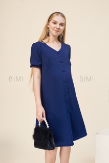 ĐẦM NÚT CỔ V XANH - BIMI