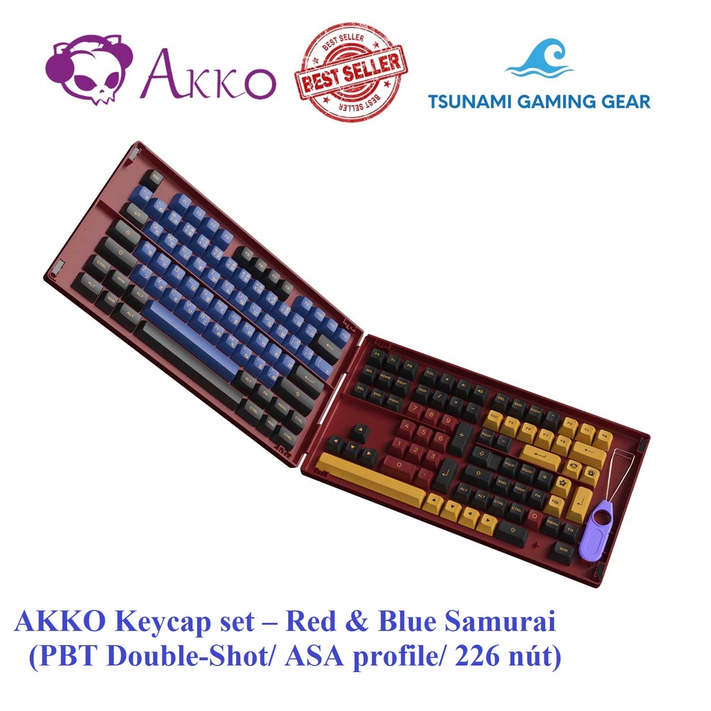 Bộ keycap phím cơ AKKO Keycap set – Red &amp; Blue Samurai (PBT Double-Shot/ ASA profile/ 226 nút)