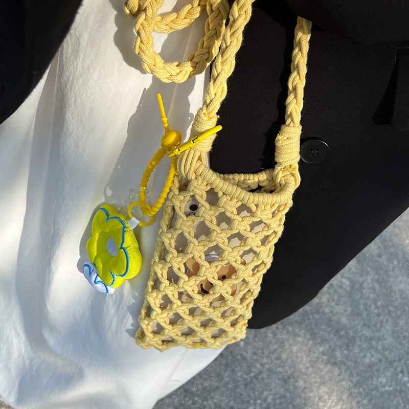 Túi cói IELGY đeo chéo đựng điện thoại thiết kế rỗng thời trang cho nữ