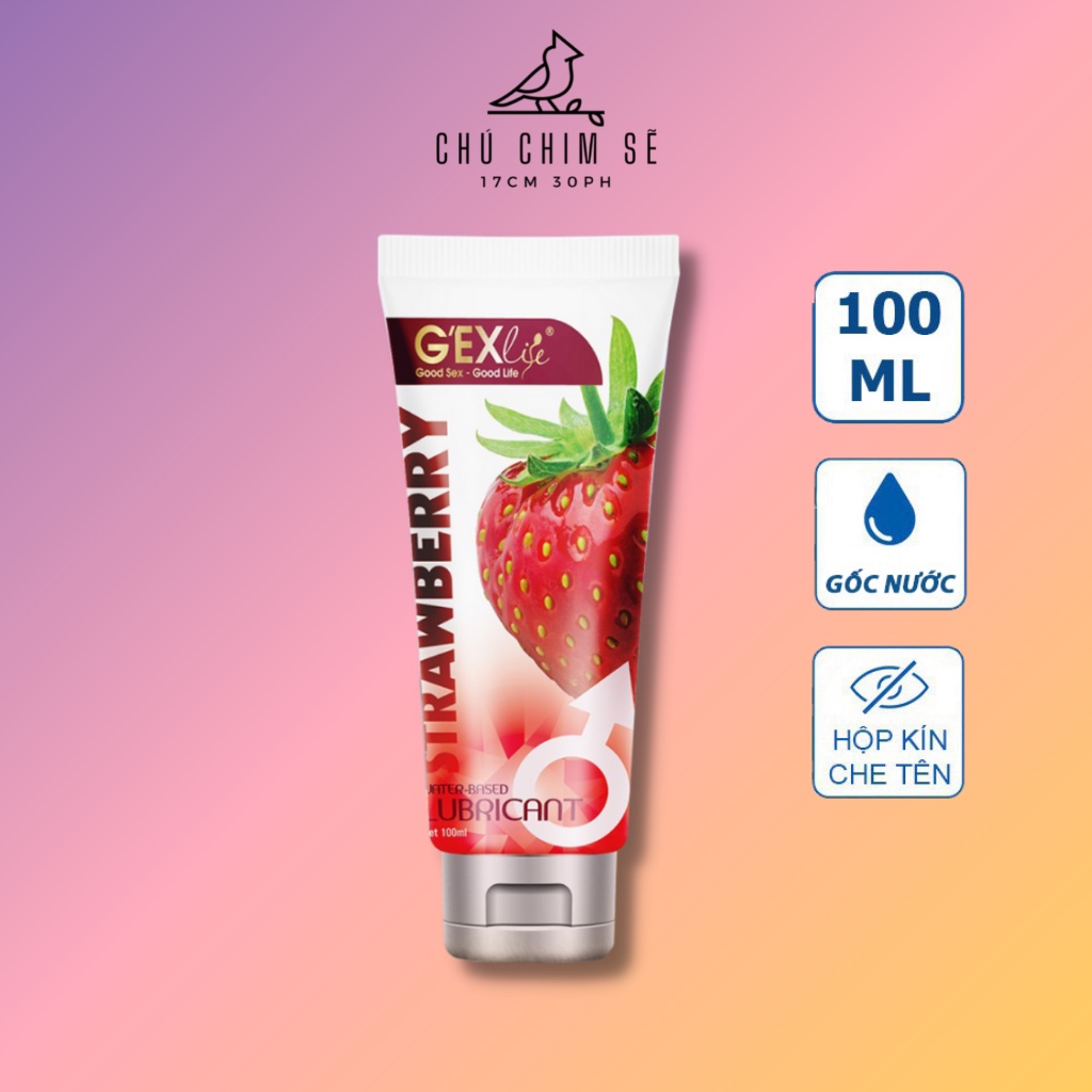 Gel bôi trơn Gexlife Strawber mùi dâu, Gel Massage Body Dầu Bôi Trơn Gốc Nước 100ml- Chú Chim Sẽ