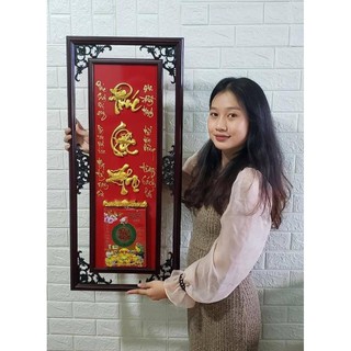 Tranh lịch gỗ phù điêu Phúc Lộc Thọ