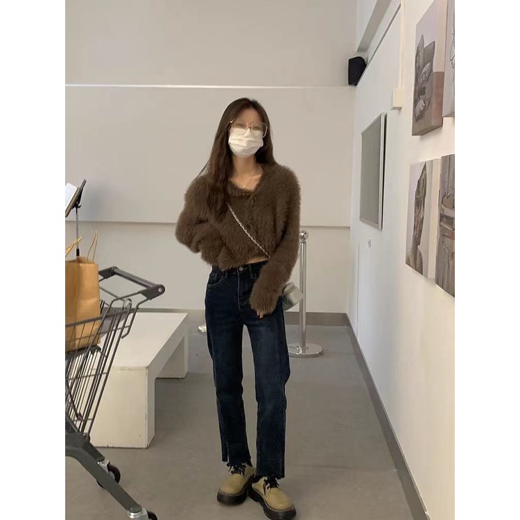 Áo khoác cardigan giả lông chồn thiết kế độc đáo thời trang thu đông hàng mới dành cho bạn nữ