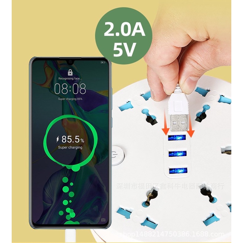 Ổ cắm điện đa năng rút gọn thông minh, có cổng USB, tròn dâu dài 2m 5m, an toàn chống cháy nổ