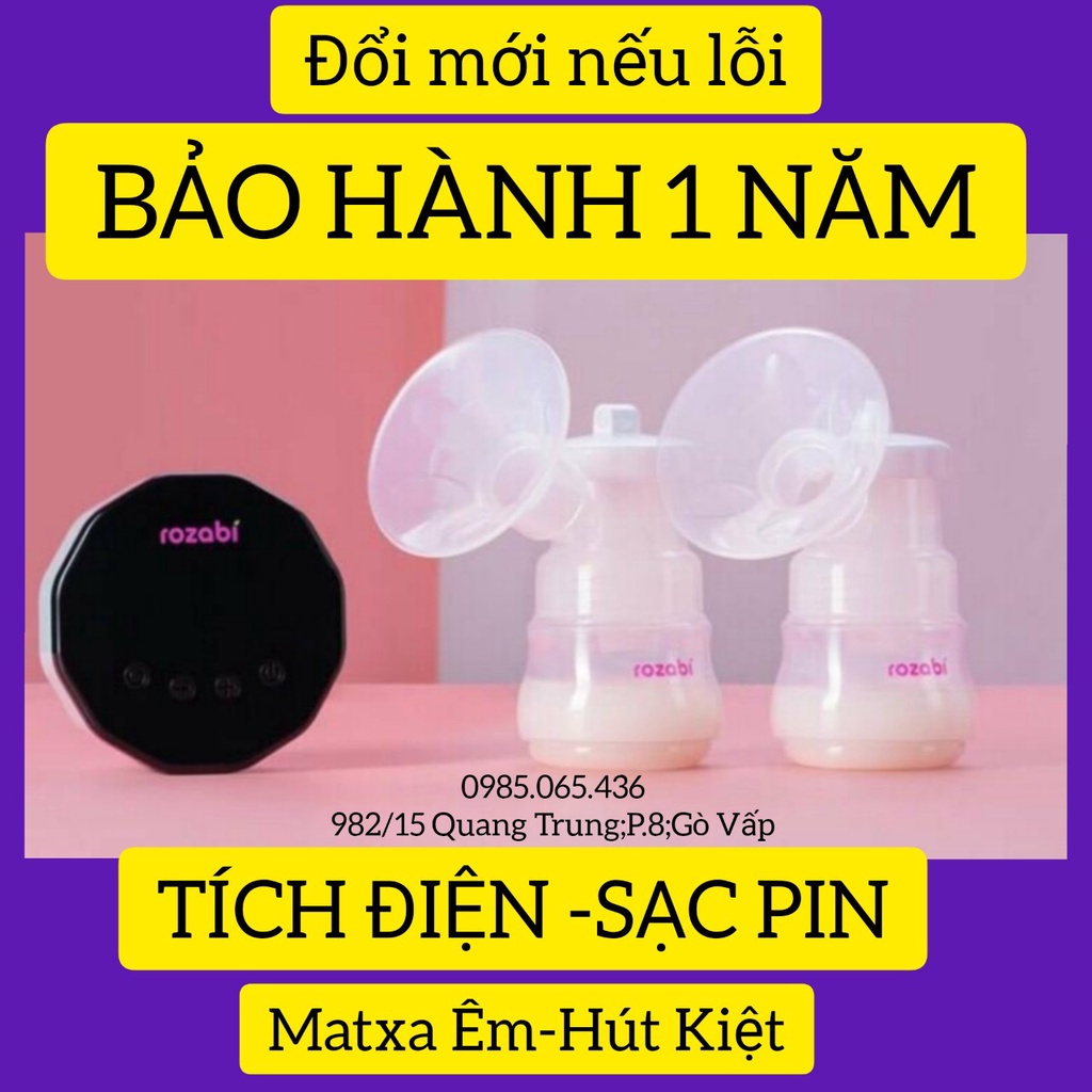 [Có Pin Sạc] Máy Hút Sữa Điện Đôi ROZABI Basic Plus (Massage Êm Ái-Hút Kiệt Sữa-Bảo Hành 1 Năm)