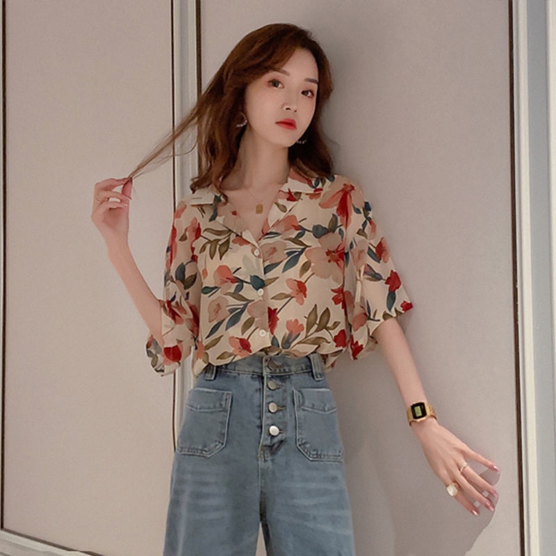 Áo Voan Hoa 164052 Áo Sơ Mi Dáng Rộng Thiết Kế Trẻ Trung Cá Tính