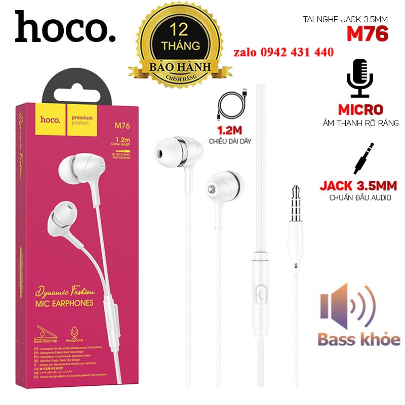Tai Nghe Hoco M76 chính hãng Jack 3.5mm Dành cho điện thoại Máy Tính