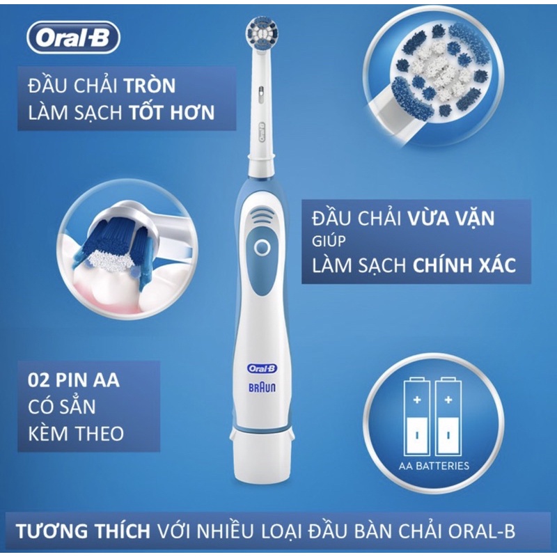 Bàn Chải Pin Oral-B Clinical - Nhiều loại đầu - Dùng Pin AA - Hẹn giờ 2 phút