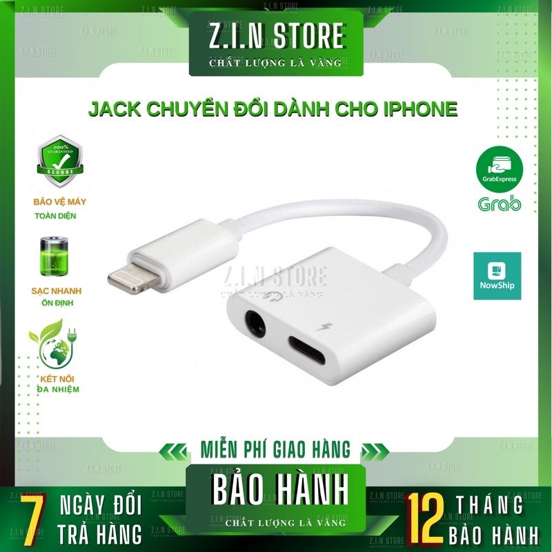 Cáp chia lightning sang 2 cổng sạc lightning + tai nghe jack 3.5mm