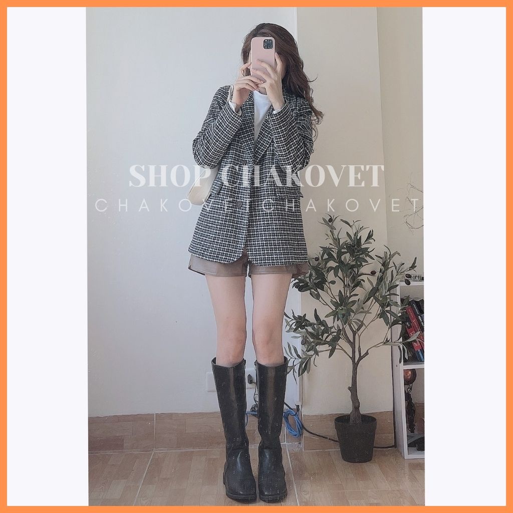 Áo dạ kẻ nữ 2 lớp AD8113, kiểu áo vest khoác ngoài dài tay 2 cúc hàng đẹp loại 1 êm tay  thời trang thu đông hàn quốc