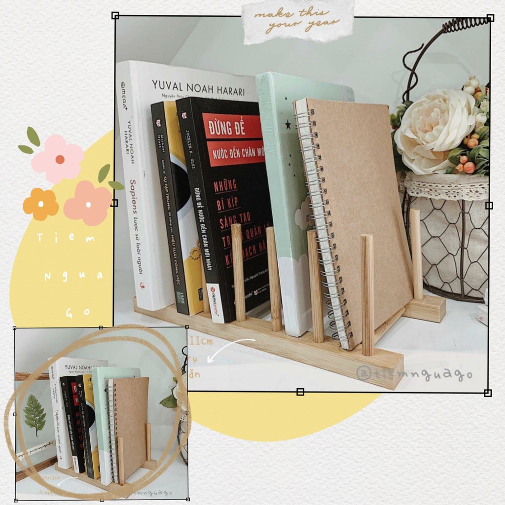 Giá Sách Gỗ Tối Giản Đựng Sách, Phụ Kiện, Trang Trí Bàn Làm Việc Bàn Học - Tiệm Ngựa Gỗ