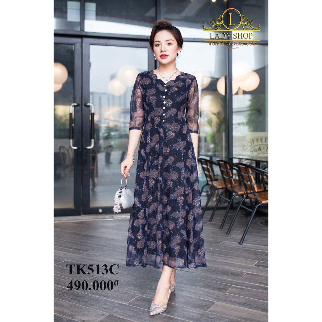 THỜI TRANG QUÝ BÀ TRUNG NIÊN CAO CẤP - LADYSHOP - Đầm thun lưới cổ hoa đuôi công đỏ TK513 | BigBuy360 - bigbuy360.vn