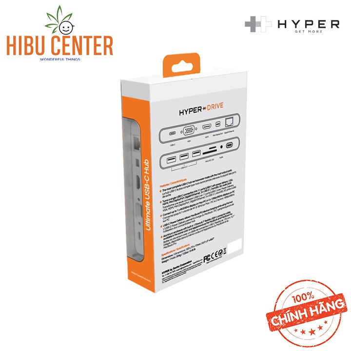 [Cho Macbook] HUB USB-C Cổng chuyển Hyperdrive Ultimate USB-C Devices GN30 - All in one - Follow HIBUCENTER Giảm 5%