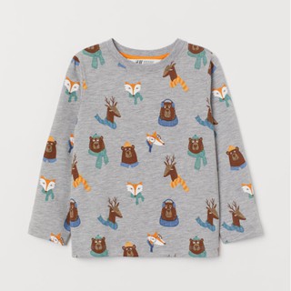 [trả order] Áo thun dài tay cotton hình con thú cho bé gái bé trai H&M auth HM chính hãng