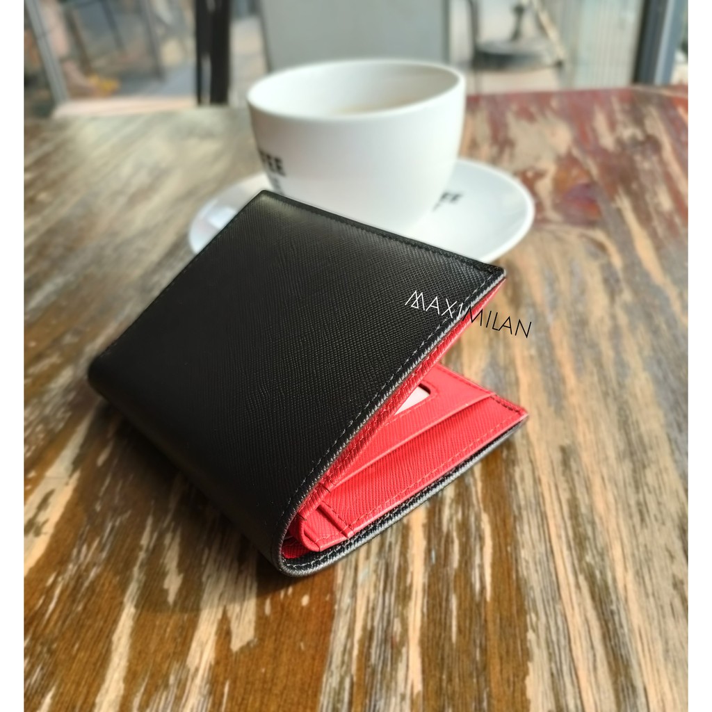 VÍ ĐỨNG BASIC ĐEN ĐỎ NGĂN KÍNH - DA BÒ SAFFIANO THẬT 100% -  - Follow shop giảm 20K