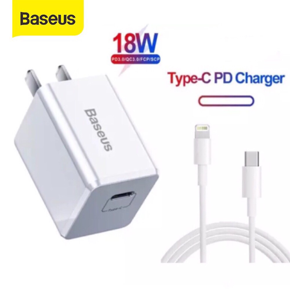 Bộ củ sạc dây sạc baseus sạc nhanh PD iphone ipad type c to lightning - cốc sạc và cáp sạc 3a quick charge 3.0