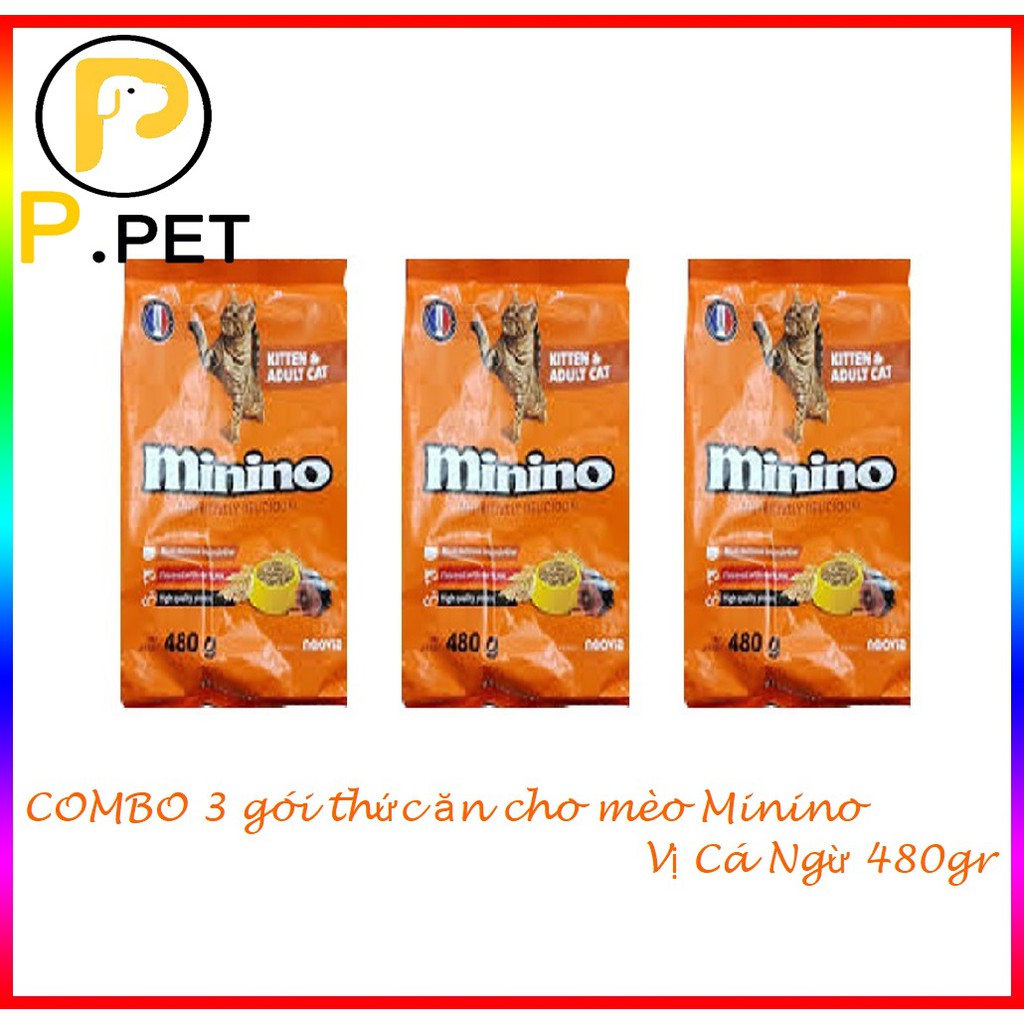 Combo 3 gói Minino vị cá ngừ 480gr - Thức ăn cho mèo mọi lứa tuổi Minino (Blisk cũ) - Vị Cá Ngừ - P.Petshop